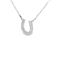 18k White Gold .15ct G SI1 Round Diamond Horse Shoe Necklace