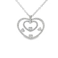 18K White Gold 2.00ct F VS2 Round and Princess Diamond Heart Necklace