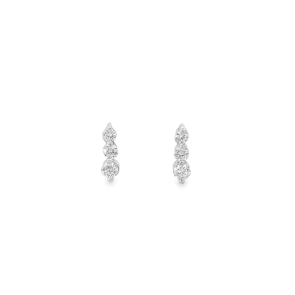 14k White Gold 1ct F VS1 Round Diamond Past, Present and Future Earrings