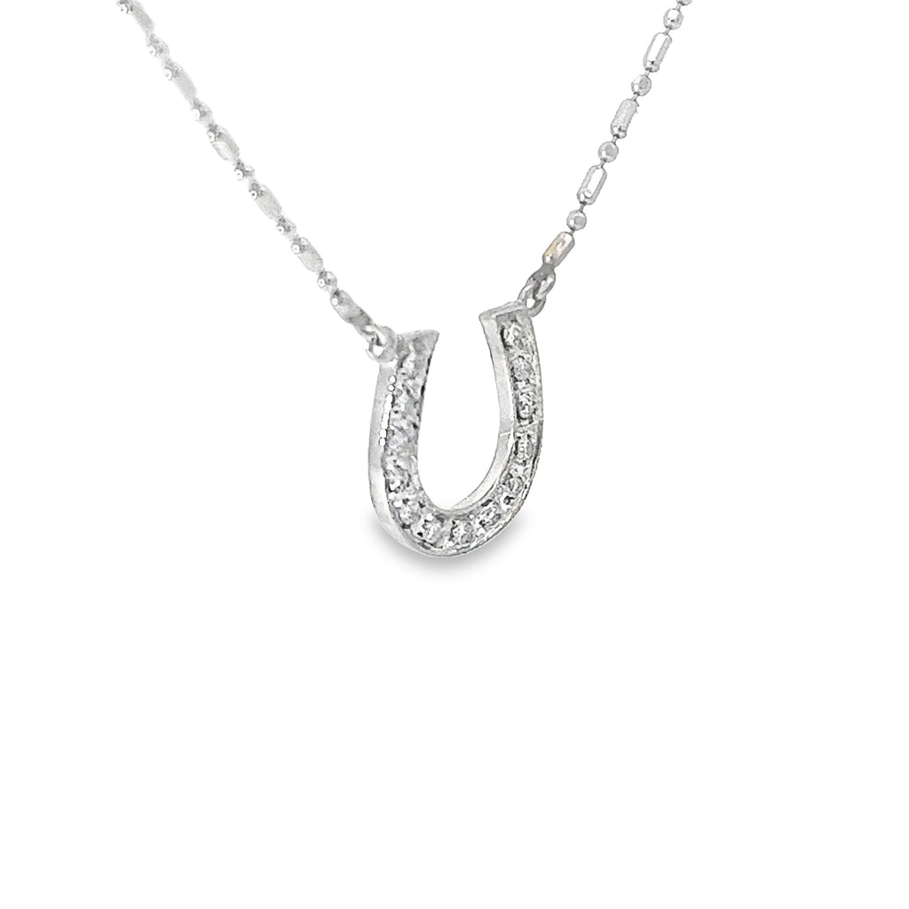 18k White Gold .15ct G SI1 Round Diamond Horse Shoe Necklace