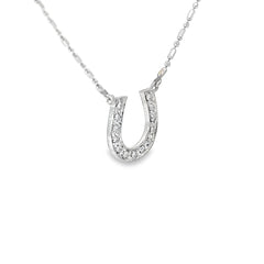 18k White Gold .15ct G SI1 Round Diamond Horse Shoe Necklace