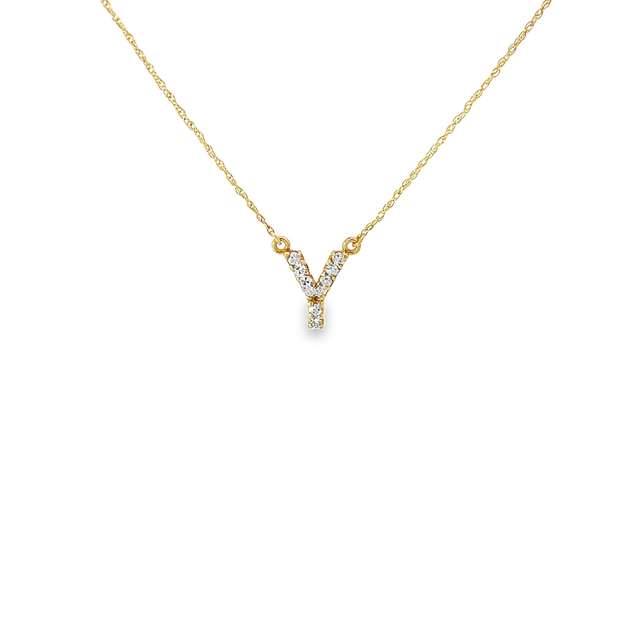 14k Yellow Gold .25ct G SI1 Round Diamond Letter Y Necklace