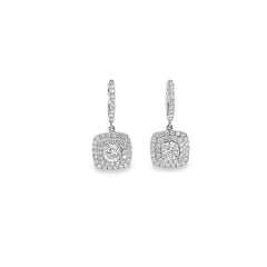 18k White Gold 1.43ct Round Center Diamond and 1.50ct G VS2 Round Pave Drop Earrings