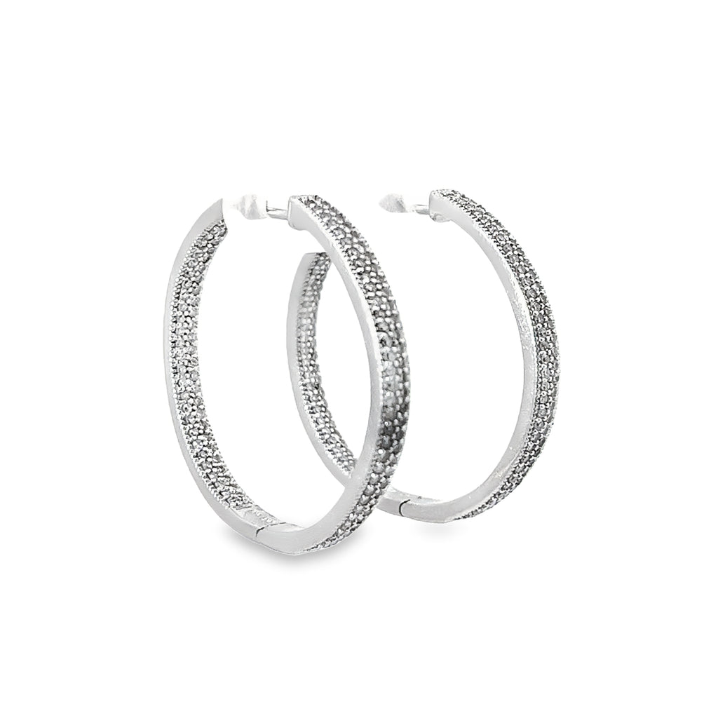 14k White Gold 2.17ct G SI1 Round Diamond Hoop Earrings