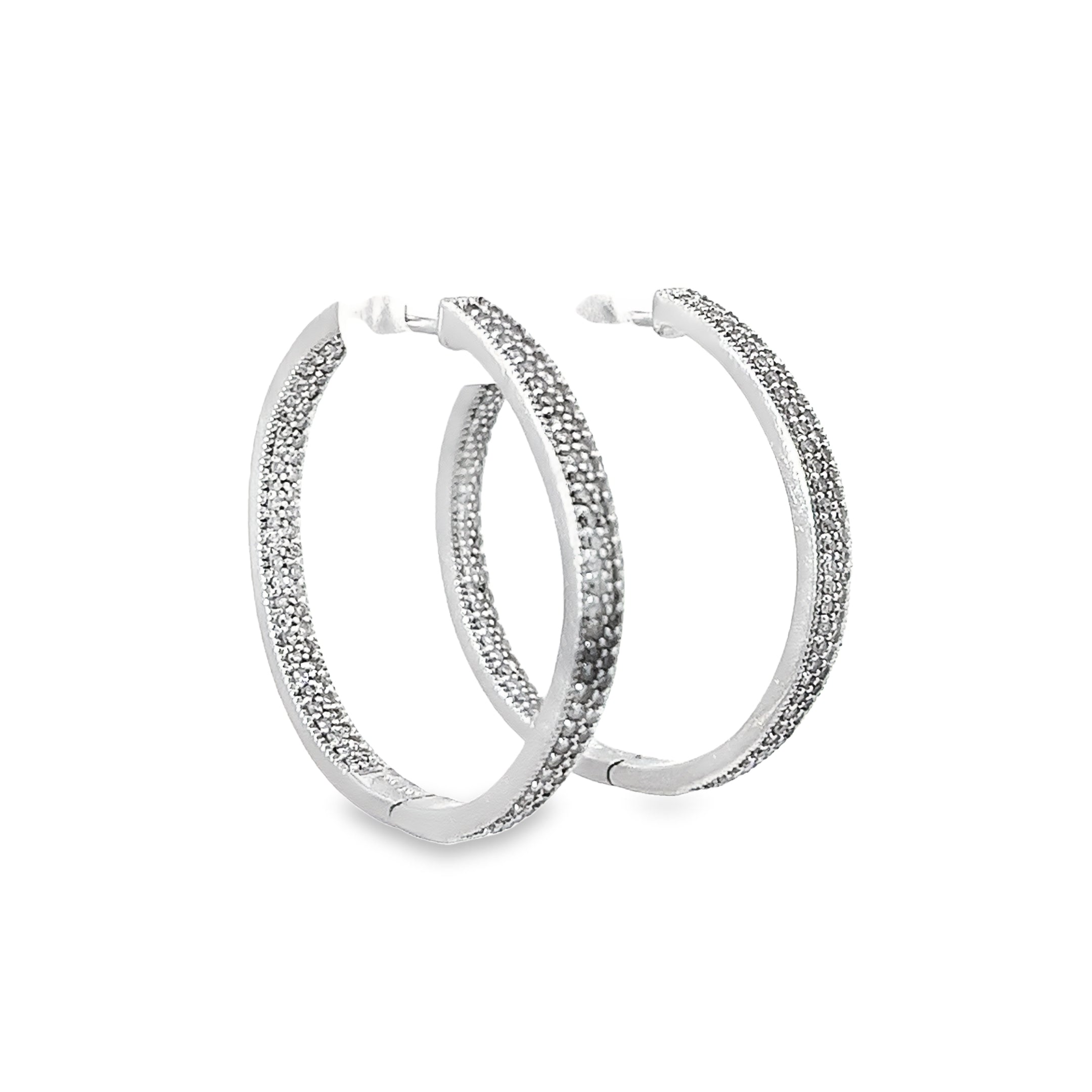 14k White Gold 2.17ct G SI1 Round Diamond Hoop Earrings