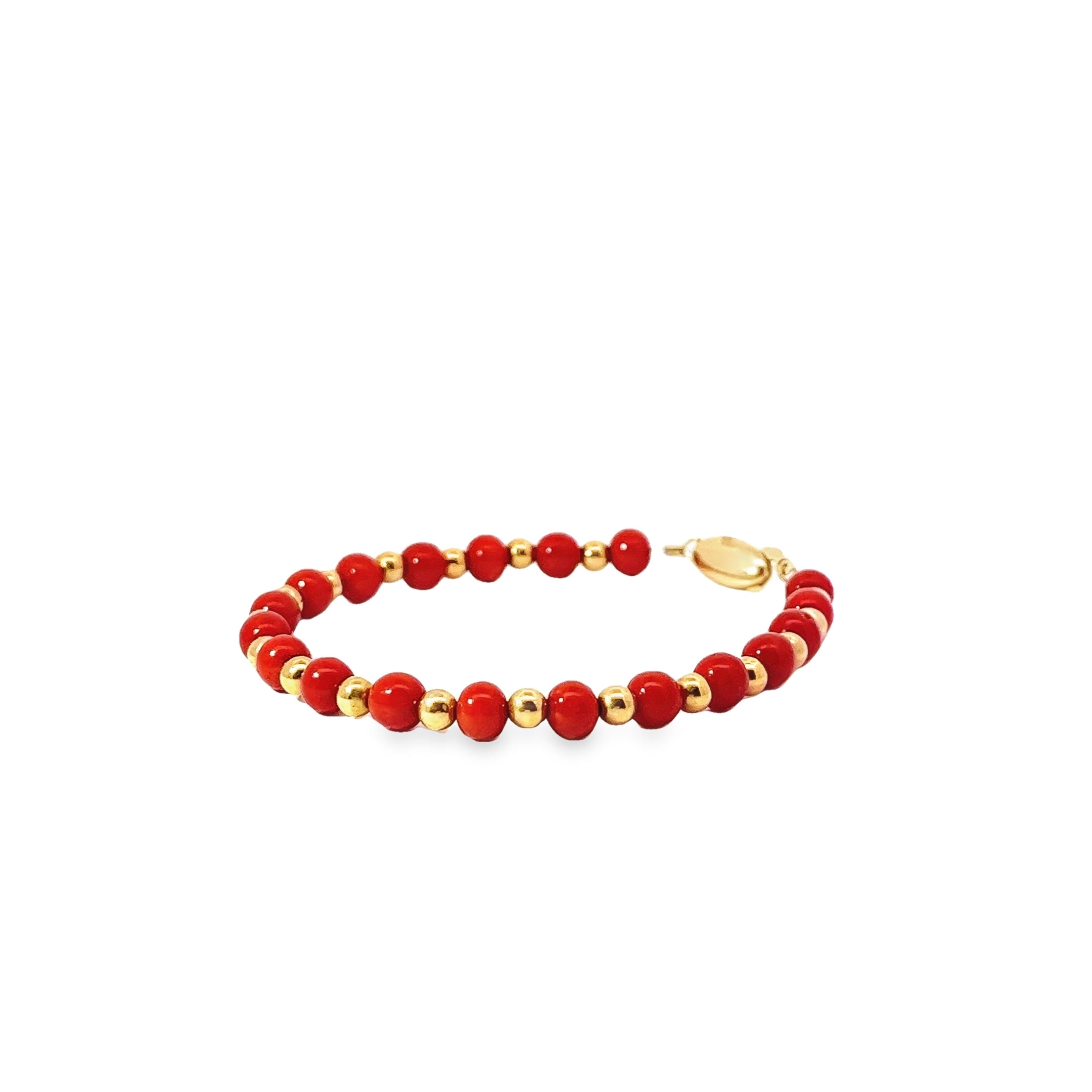 Ladies 14k yellow gold Genuine Coral and Gold Beaded Bracelet