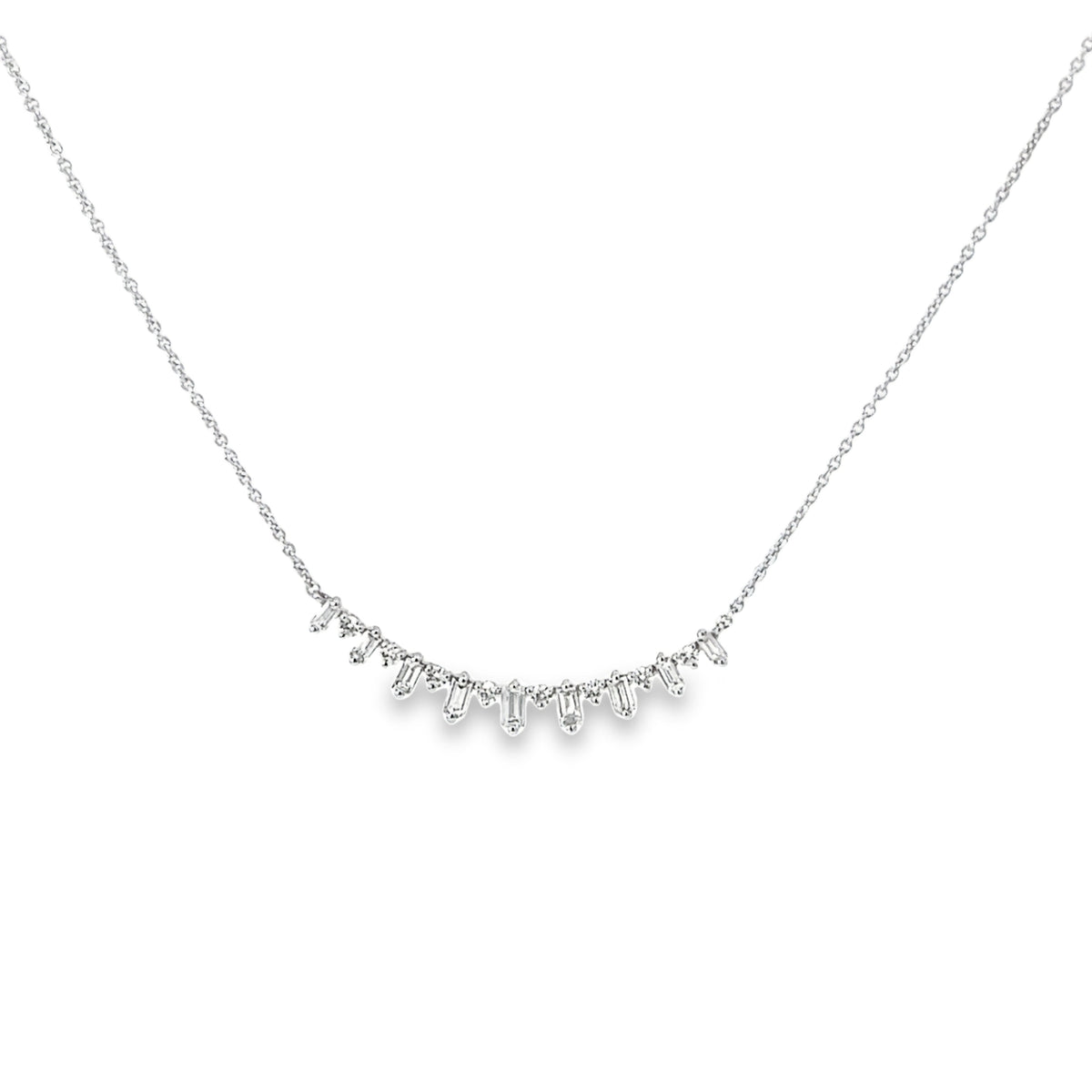 Ladies 14k white gold Curved Diamond Bar Necklace