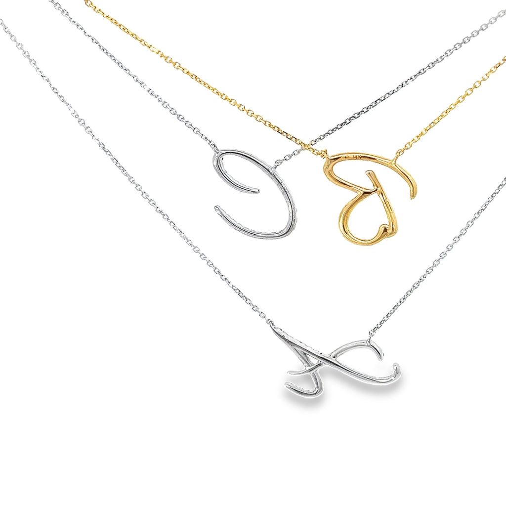 14k White or Yellow Gold Diamond Script Initial Necklace