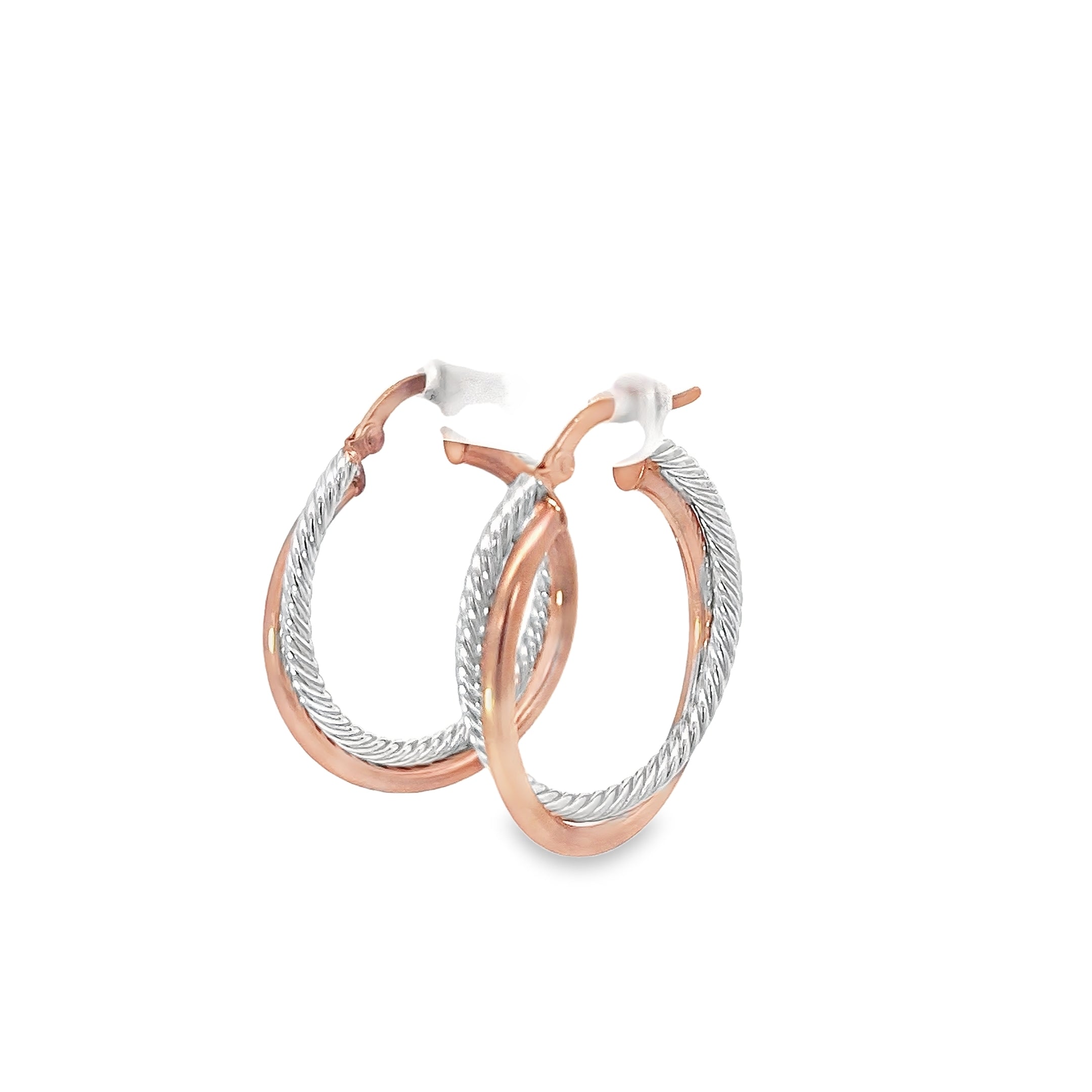 14k Rose and White Gold Twist Tube Hoop Earrings 2.8 gram