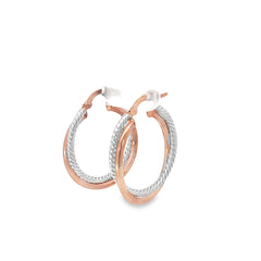 14k Rose /White Gold Twist Tube Hoop Earrings.