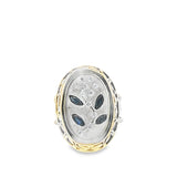 14K TWO TONE .15CT TOTAL WEIGHT OF DIAMOND AND .25CT BLUE SAPPHIRE VINTAGE FLORAL RING 12.7GRAM