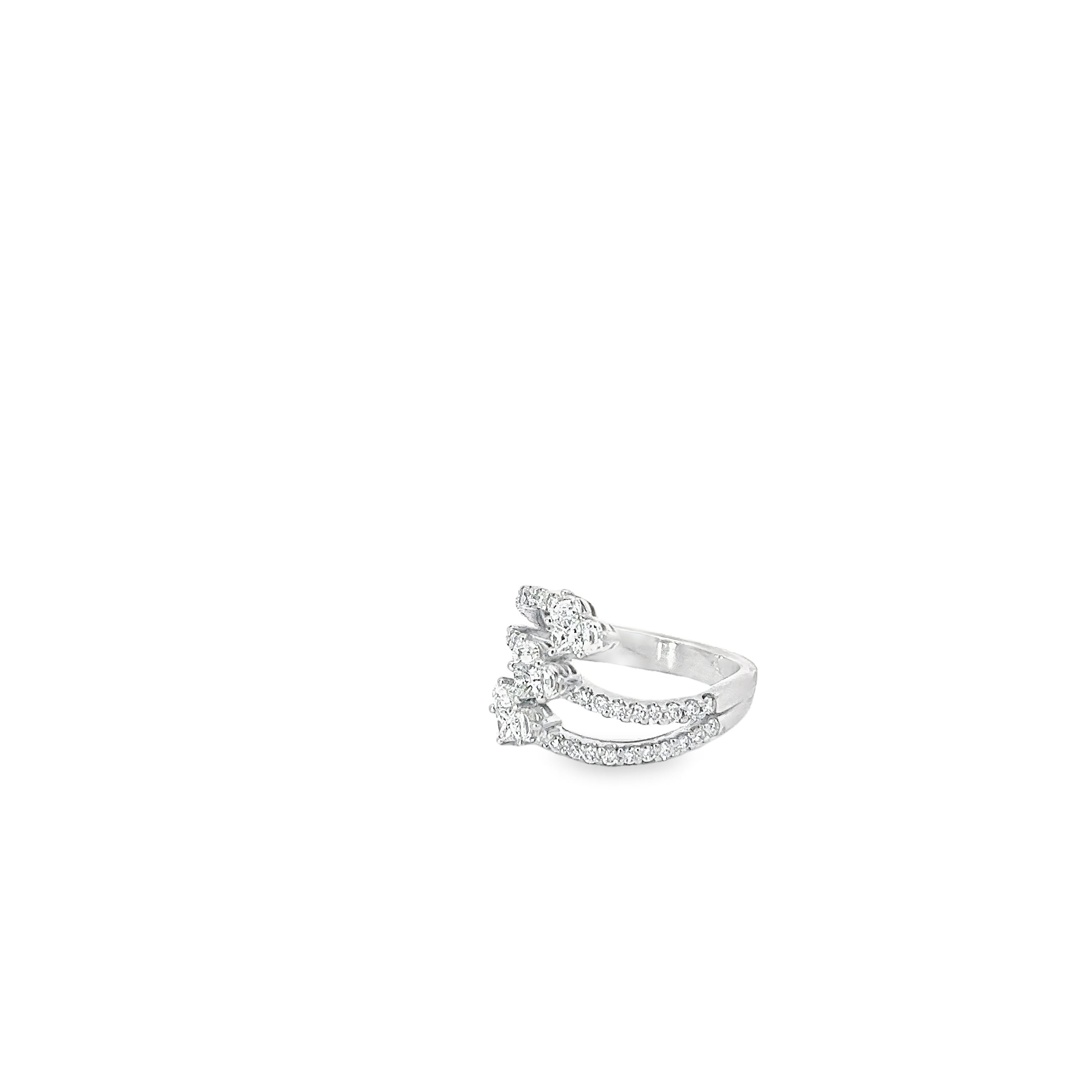Ladies 18k White Gold Triple Tier Heart Diamond Ring