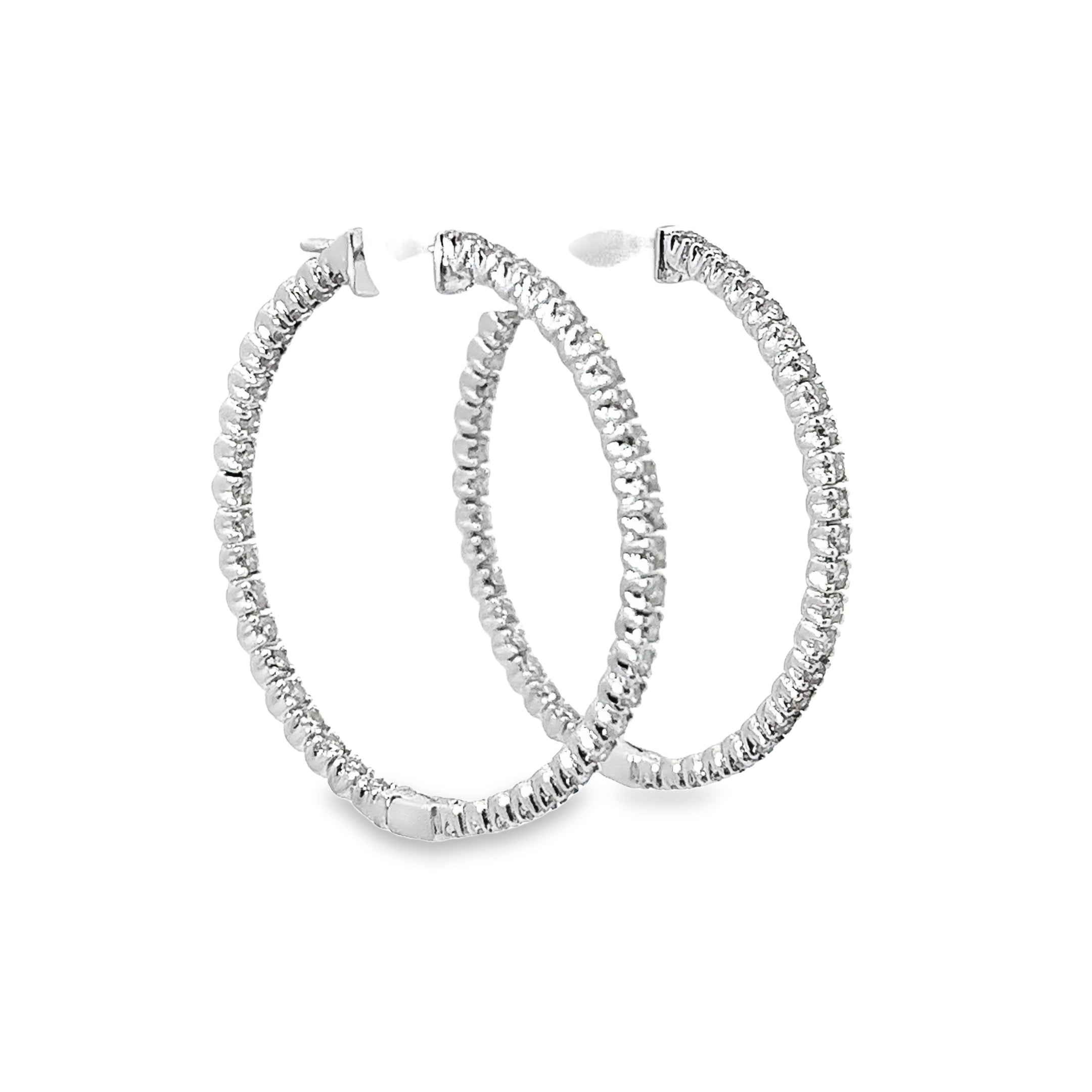 Ladies 14k white gold diamond hoop earrings