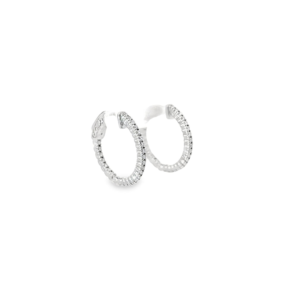 14k White Gold .75ct H VS2 Round  Diamond Hoop Earrings