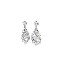 18k White Gold 3.90ct F VS1 Pear Shape and Round  Diamond Drop Earrings