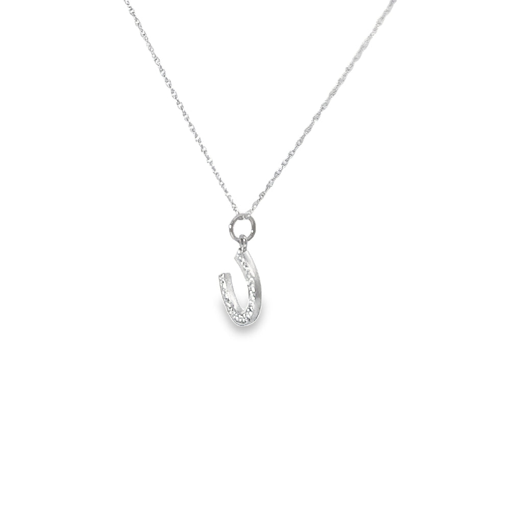 14k White Gold .10ct G SI1 Round Diamond Horseshoe Pendant