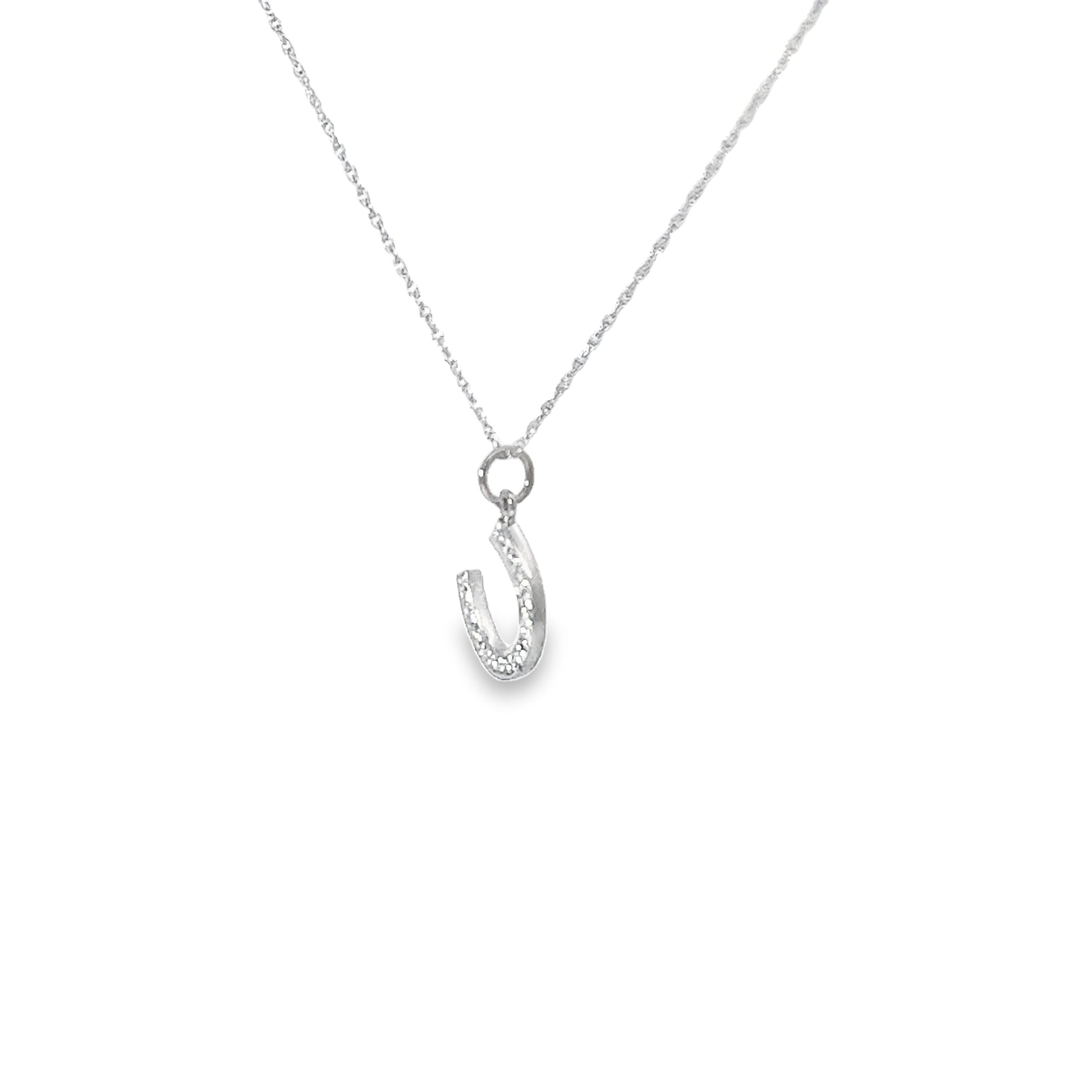 14k White Gold .10ct G SI1 Round Diamond Horseshoe Pendant