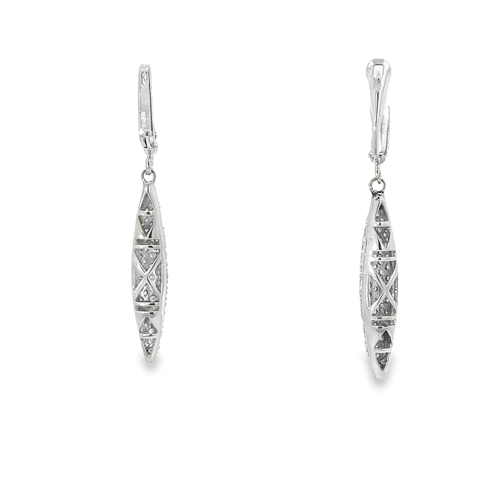 14k White Gold 1.00ct G SI2 Round Pave Diamond Drop Earrings