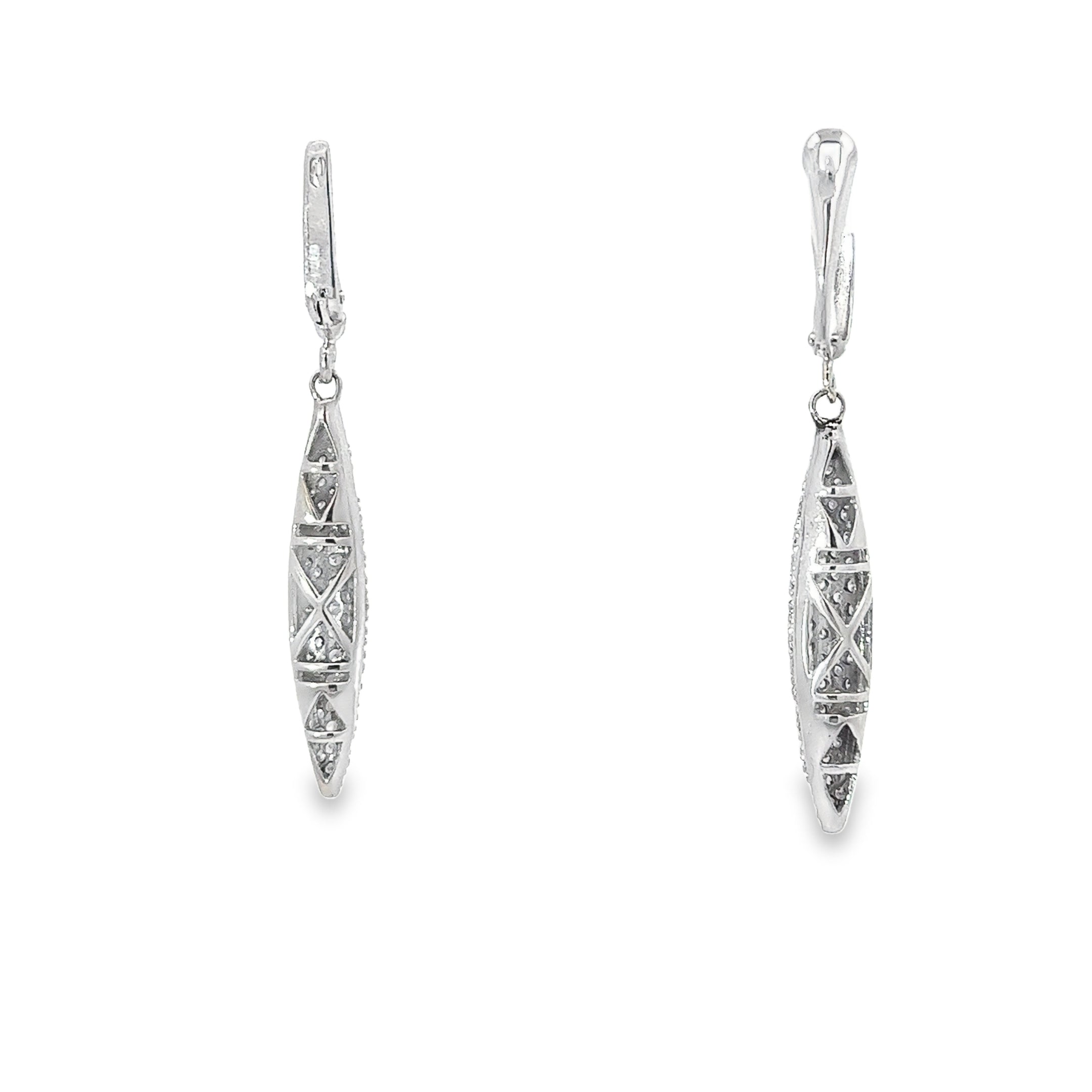 14k White Gold 1.00ct G SI2 Round Pave Diamond Drop Earrings