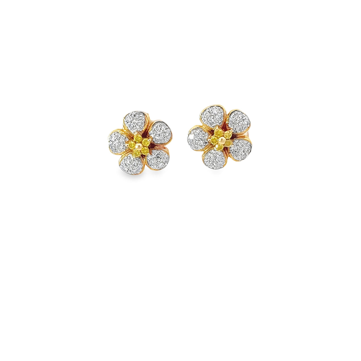 14k Two Tone .62ct G SI1 Round Diamond Flower Earrings