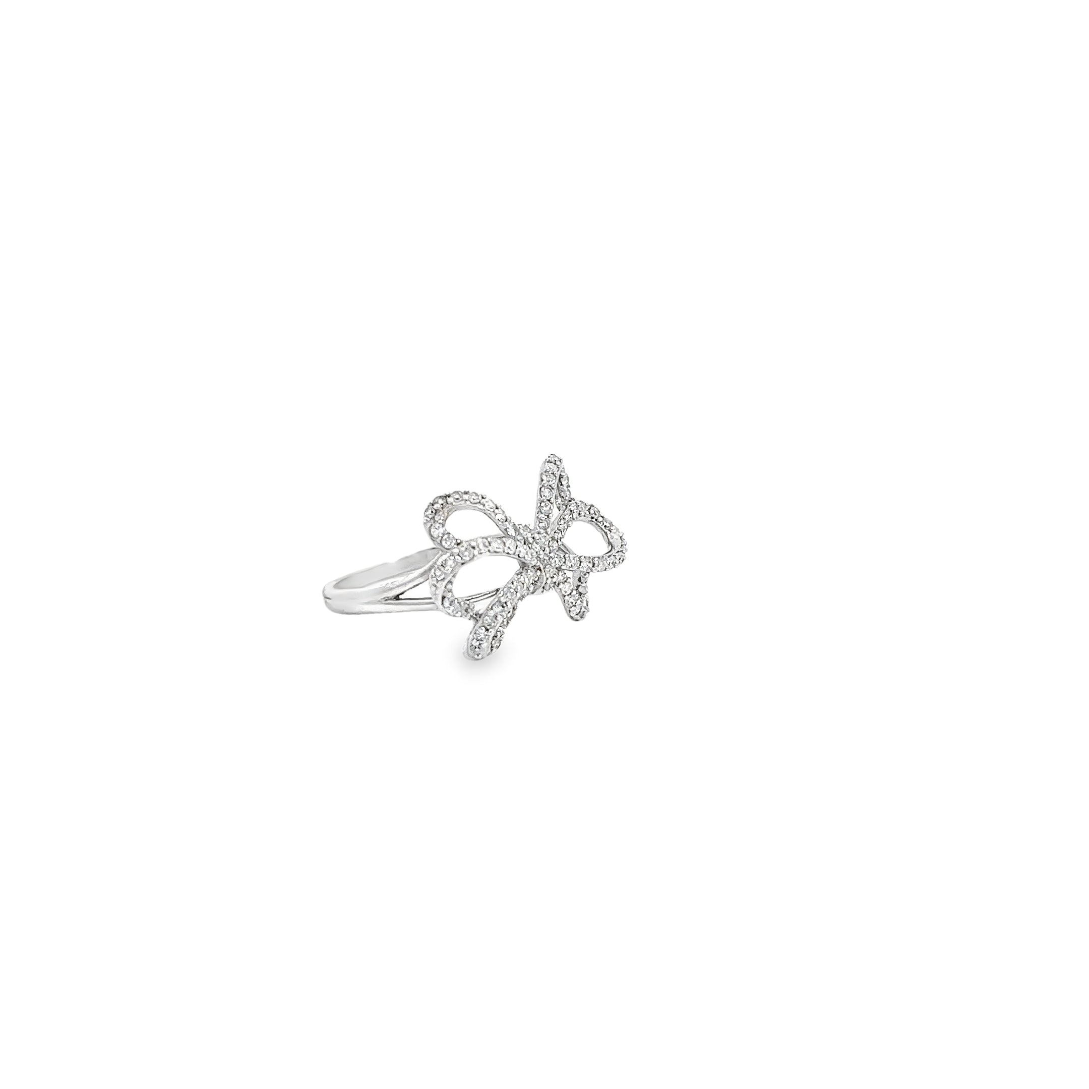 Ladies 14k White Gold Diamond Bow Ring