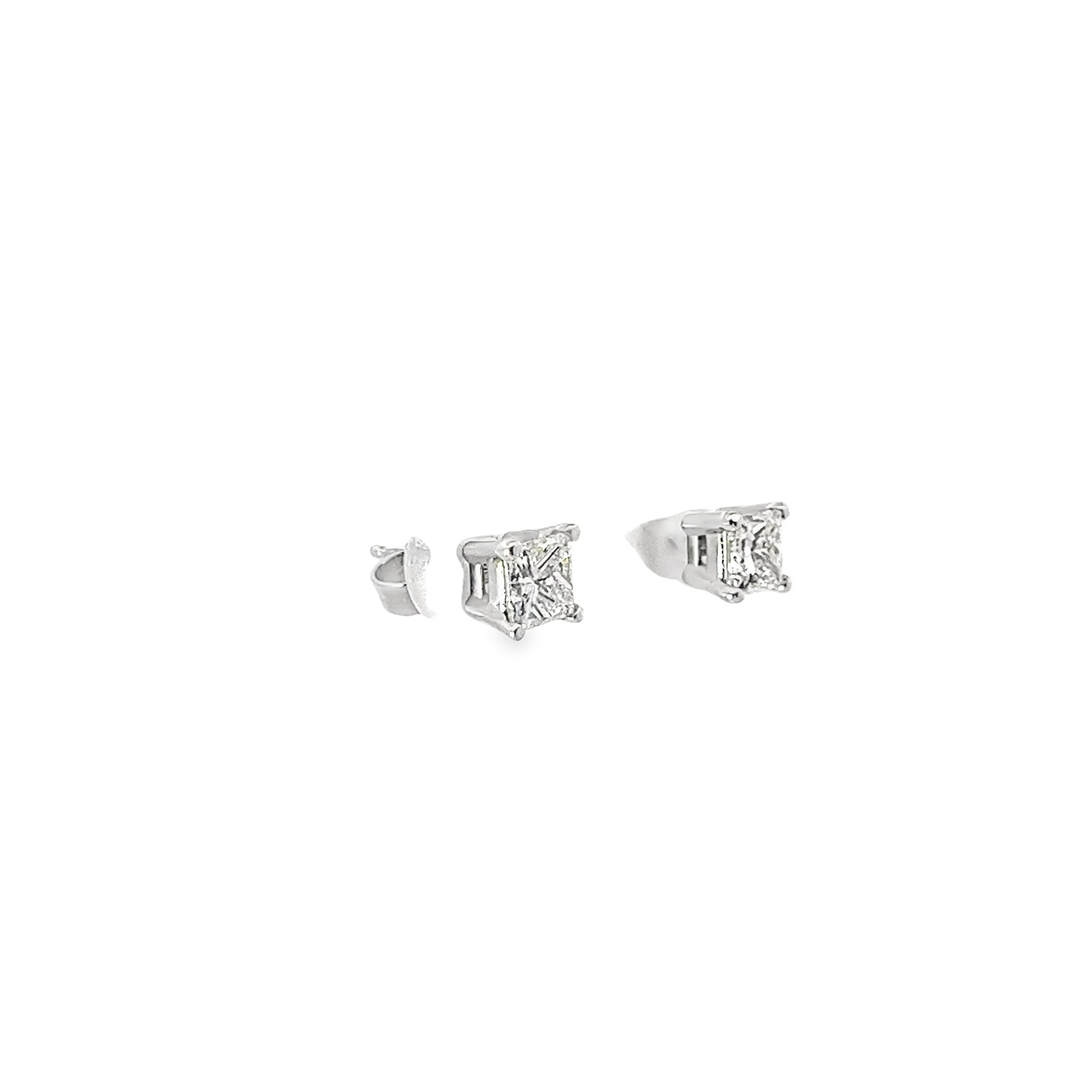 14k White Gold 1.06ct G VS2 Princess Cut Diamond Stud Earrings