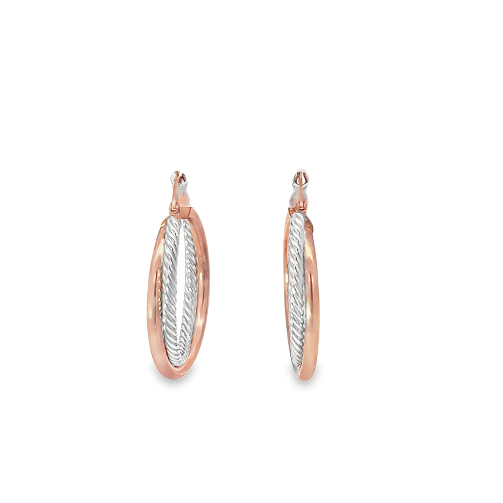 14k Rose and White Gold Twist Tube Hoop Earrings 2.8 gram