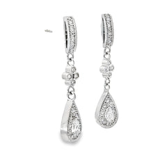 14k White Gold 1.00ct F VS2 Round and Pear Shaped Diamond Total Weight Drop Earrings