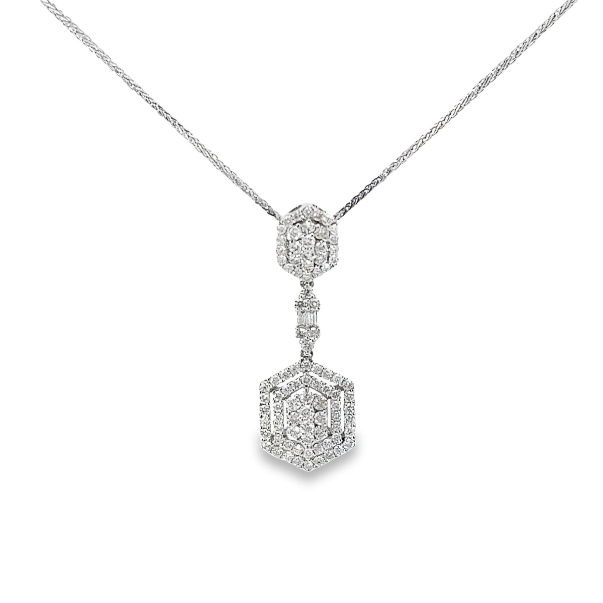 Ladies 18k White Gold Diamond Drop Necklace