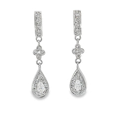 14k White Gold 1.00ct F VS2 Round and Pear Shaped Diamond Total Weight Drop Earrings