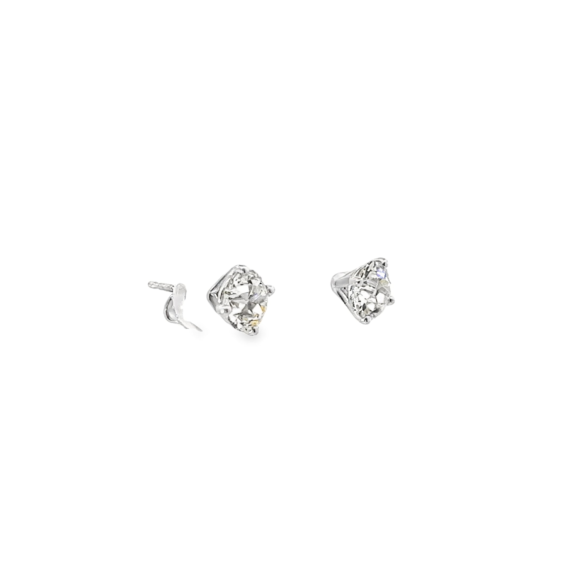 14k White Gold 1.83ct I VS2 Round Old Mine Cut Stud Earrings