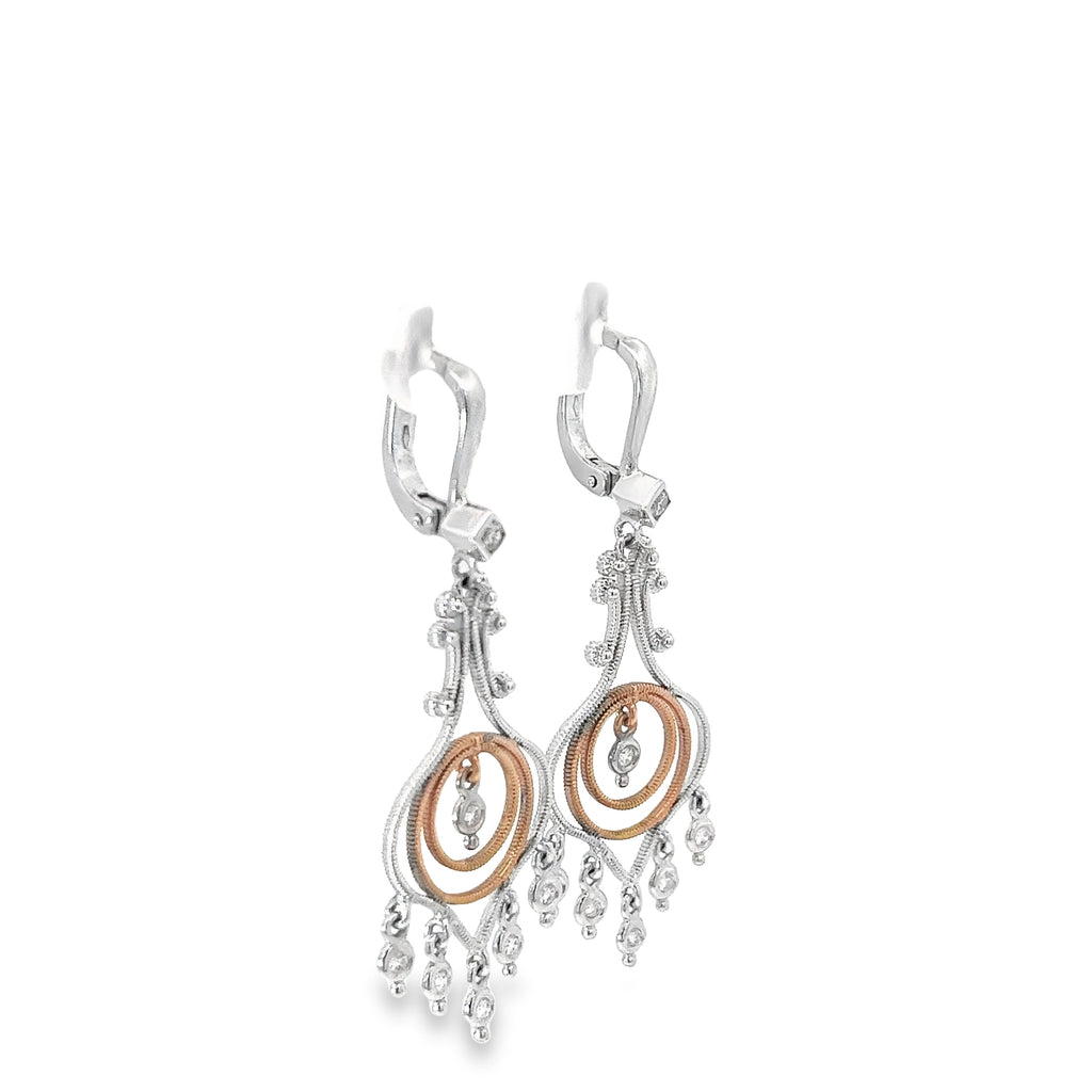 18k Two Toned .50ct F VS2 Round Diamond Chandelier Earrings