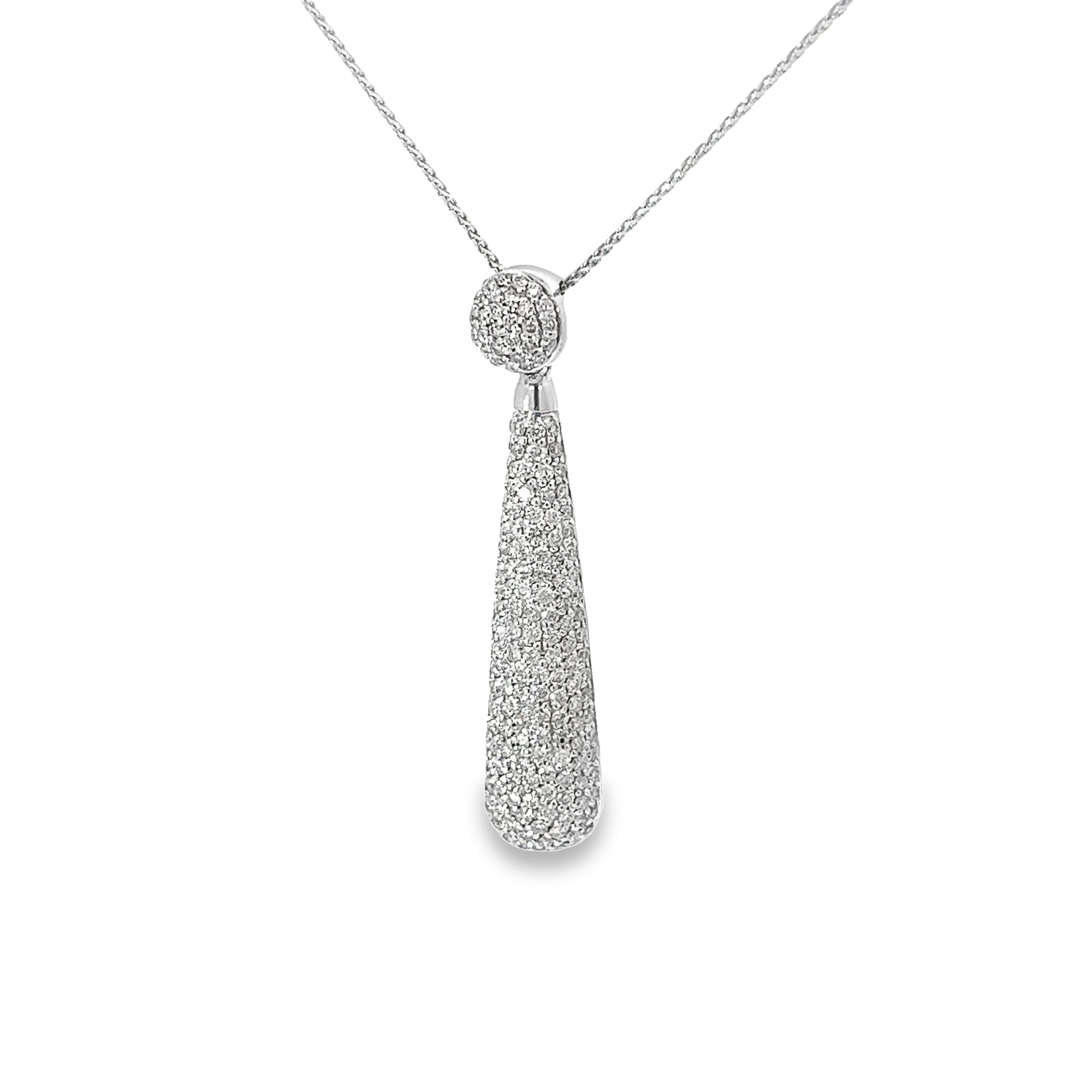 14k White Gold 2.00ct G VS2 Diamond Pave Drop Pendant 2" inch Long and 16" inch Chain