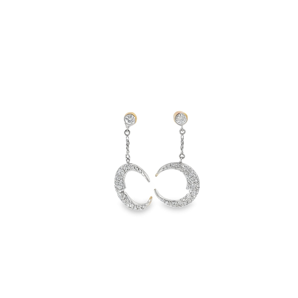18k White Gold .75ct  F VS2 Round Diamond 1/2 Moon Earrings