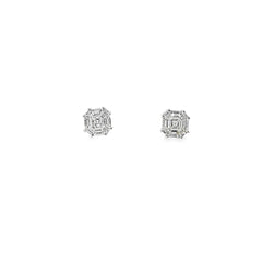 14k White Gold .75ct F VS2 Ascher Cut Cluster Diamond Earrings