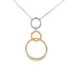Ladies 14k Tri-Colored Triple Ring Drop Necklace