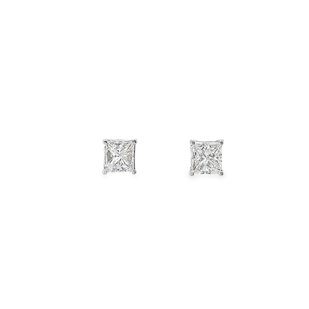 Ladies 14k white gold Princess Cut Diamond Stud earrings