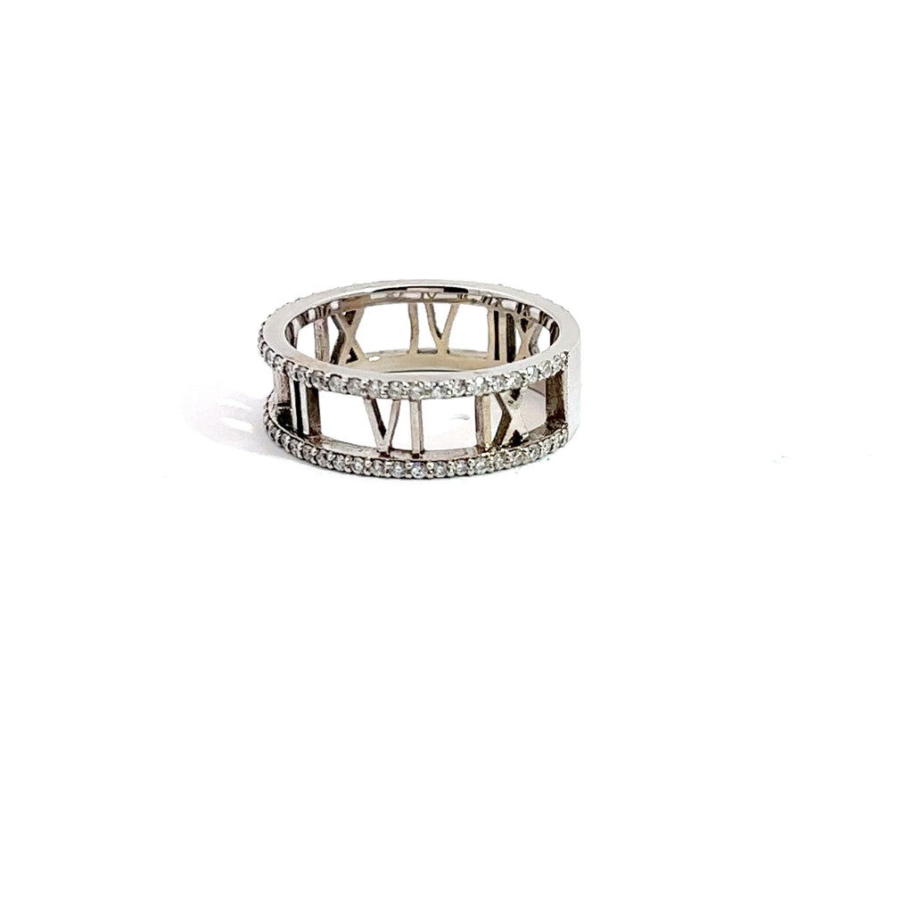 18k White Gold .85ct G SI1 Round Diamond Roman Numeral Ring