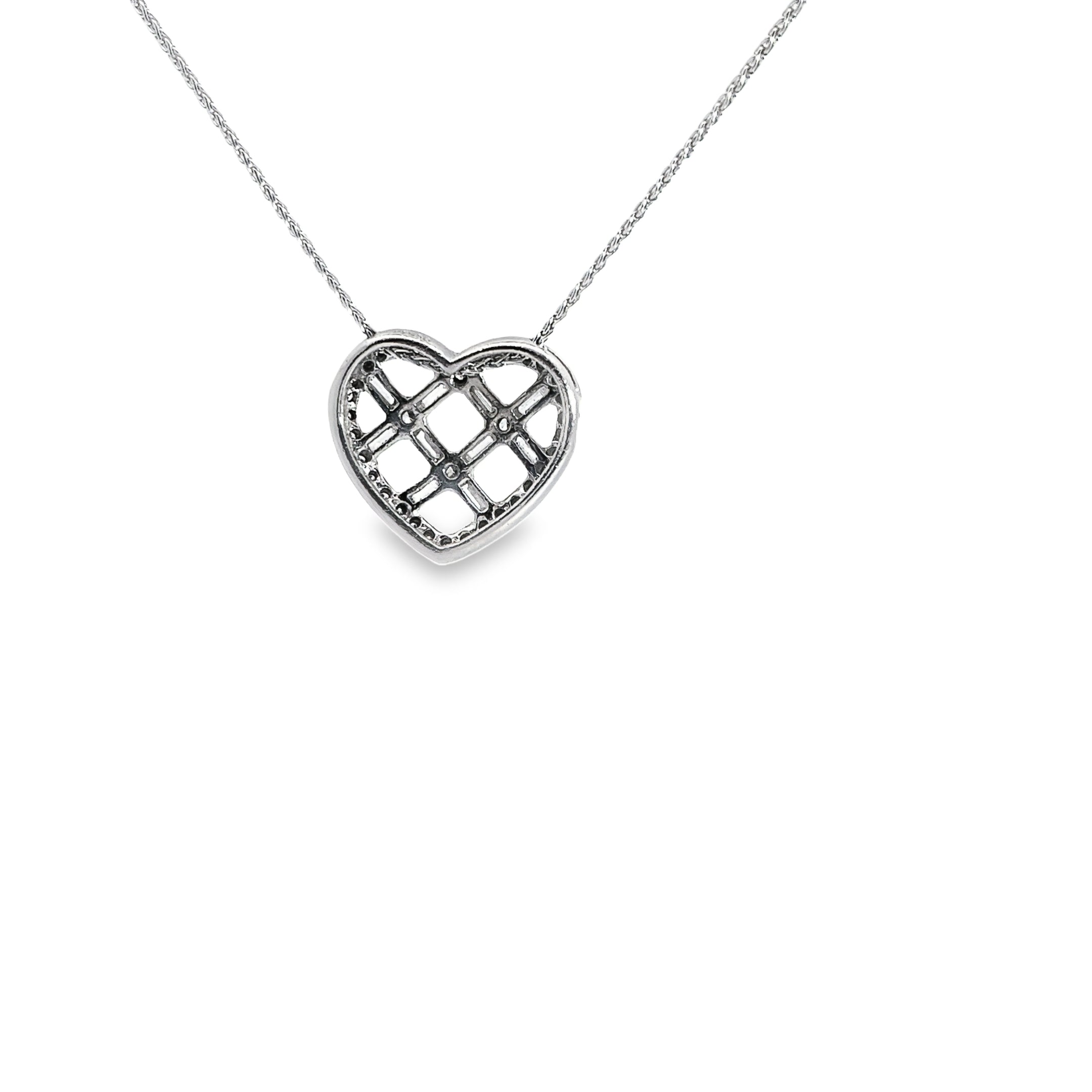 Platinum 1.13ct F VS2 Round and Baguette Diamond Heart Necklace