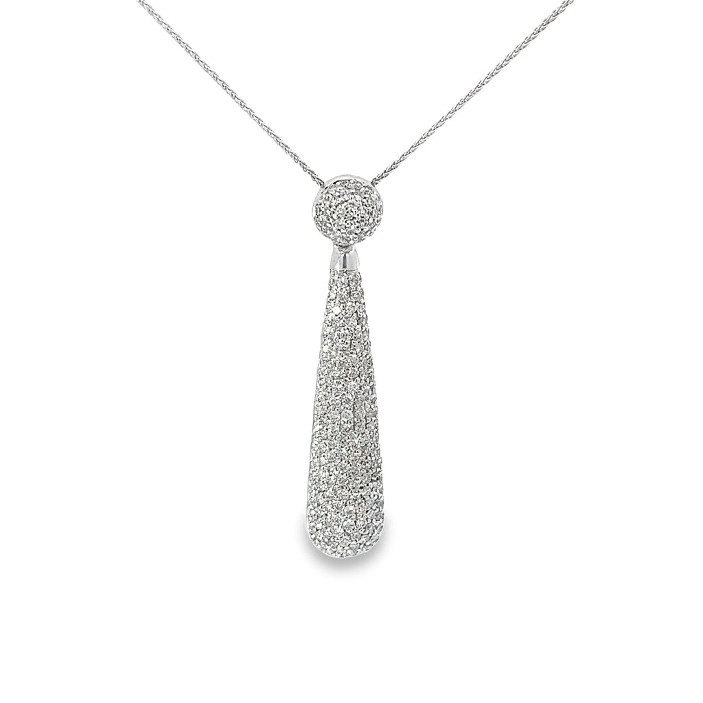 14k White Gold 2.00ct G VS2 Diamond Pave Drop Pendant 2" inch Long and 16" inch Chain