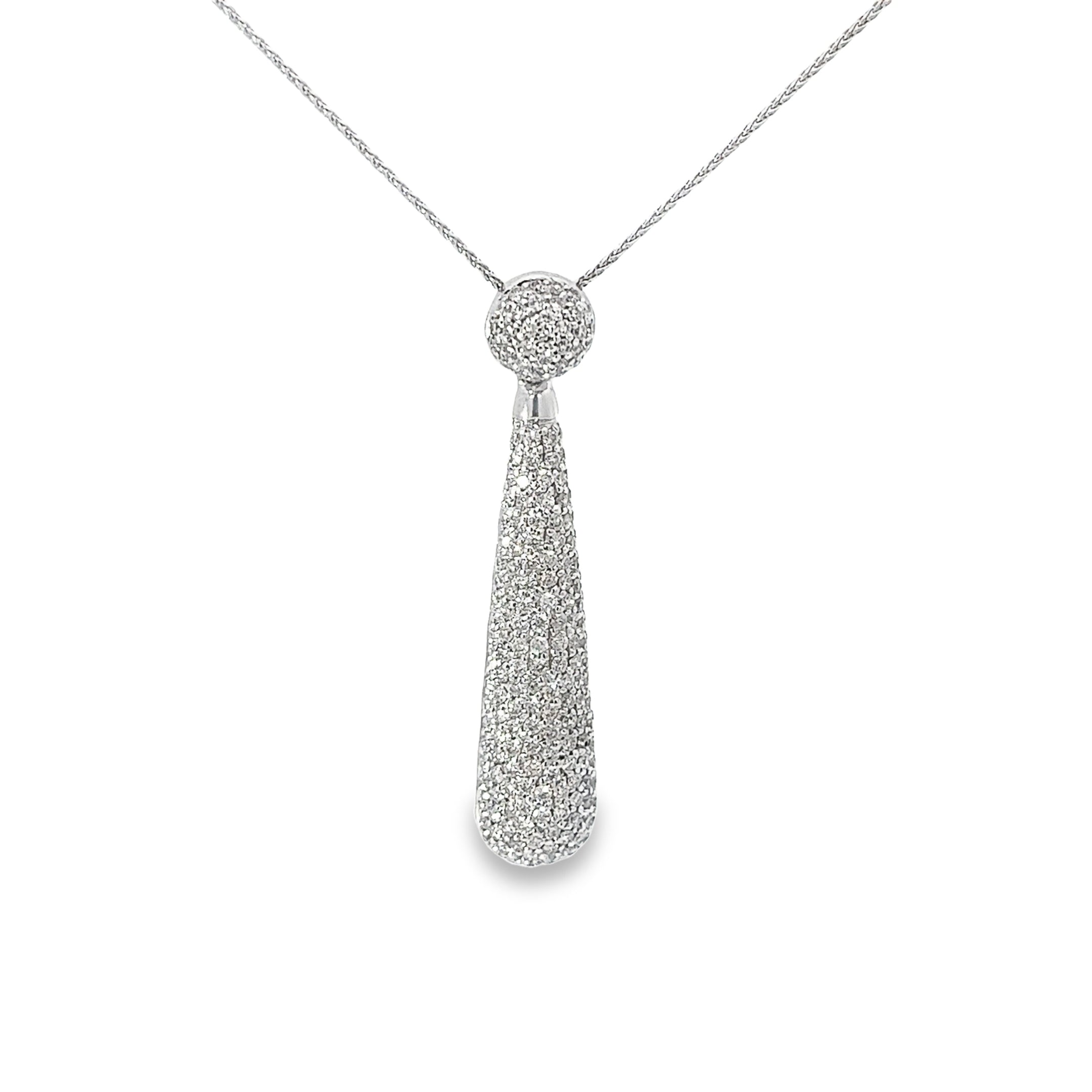 14k White Gold 2.00ct G VS2 Diamond Pave Drop Pendant 2" inch Long and 16" inch Chain