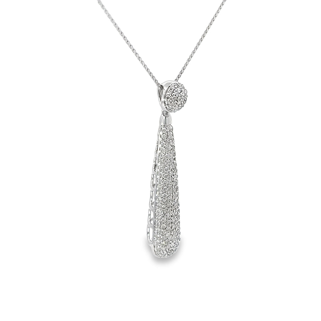 14k White Gold 2.00ct G VS2 Diamond Pave Drop Pendant 2" inch Long and 16" inch Chain