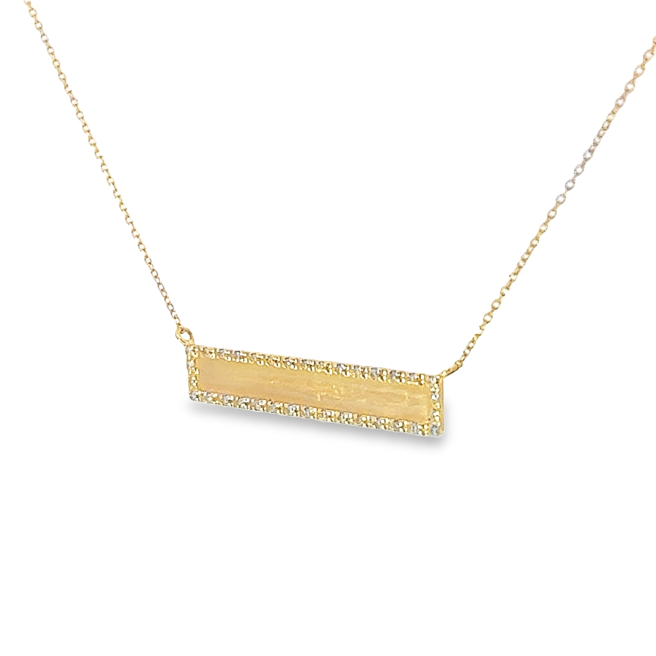 14k Yellow Gold .15ct G SI1 Round Diamond  ID Bar Necklace