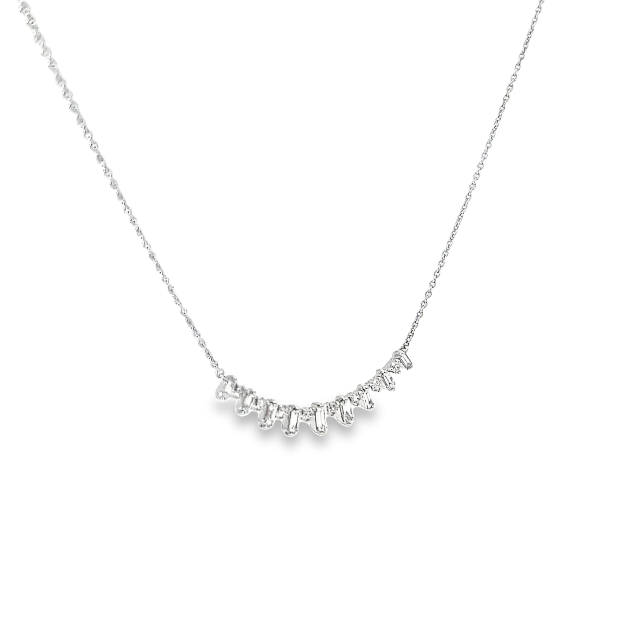 Ladies 14k white gold Curved Diamond Bar Necklace