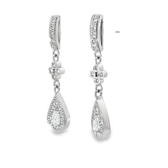 14k White Gold 1.00ct F VS2 Round and Pear Shaped Diamond Total Weight Drop Earrings