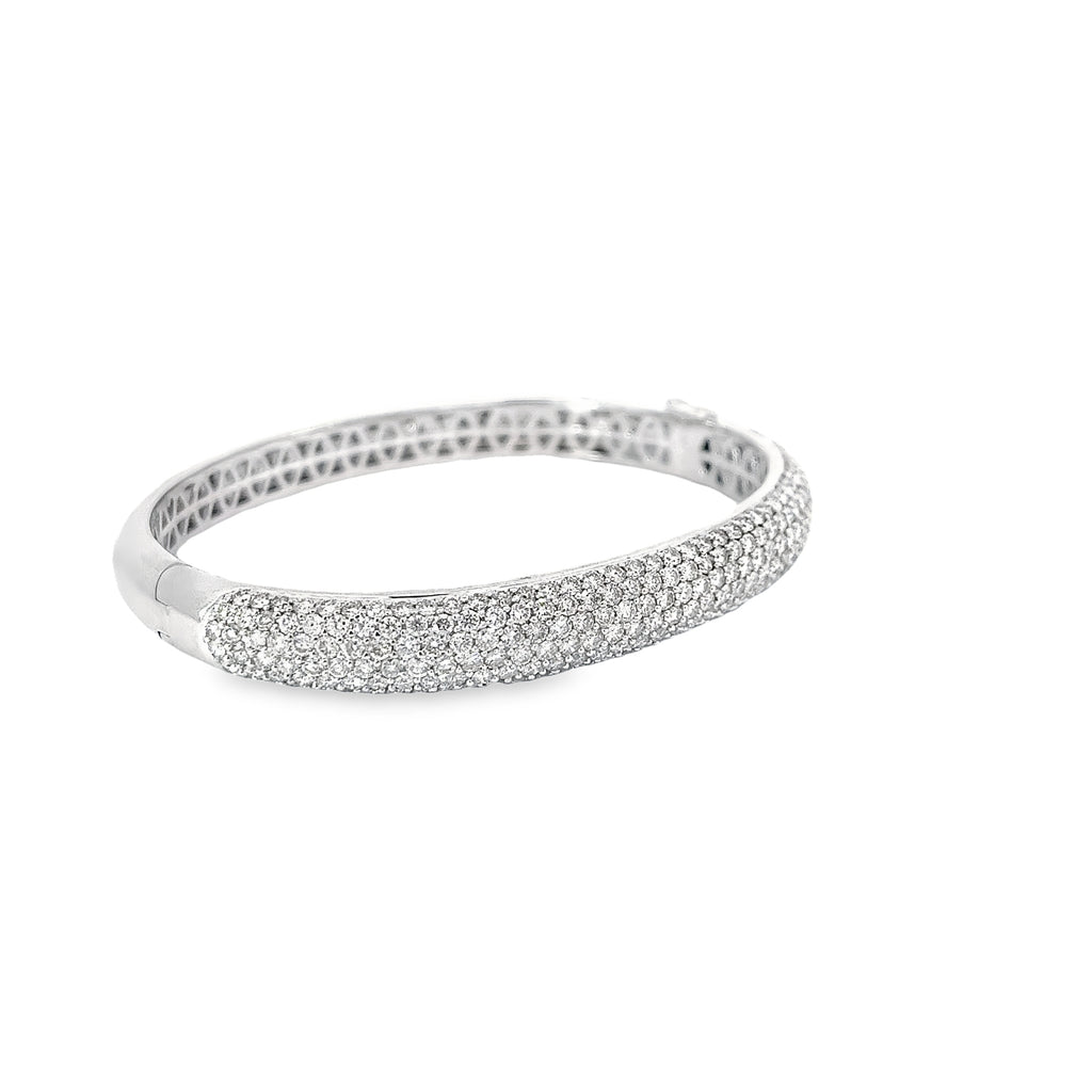 18k White Gold  5.10ct  F VS2 24.3 Gram 8.3 Wide Pave Diamond Bangle Bracelet