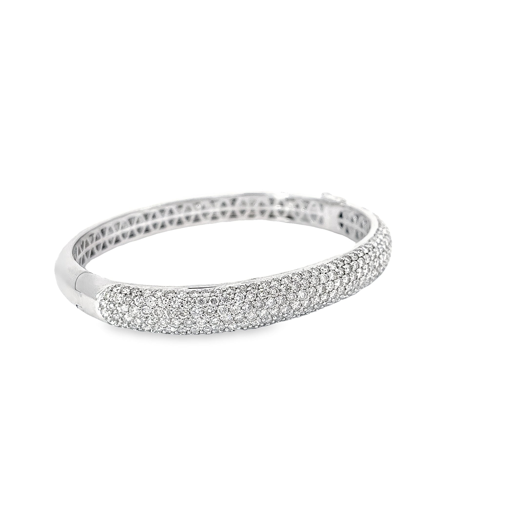18k White Gold  5.10ct  F VS2 24.3 Gram 8.3 Wide Pave Diamond Bangle Bracelet