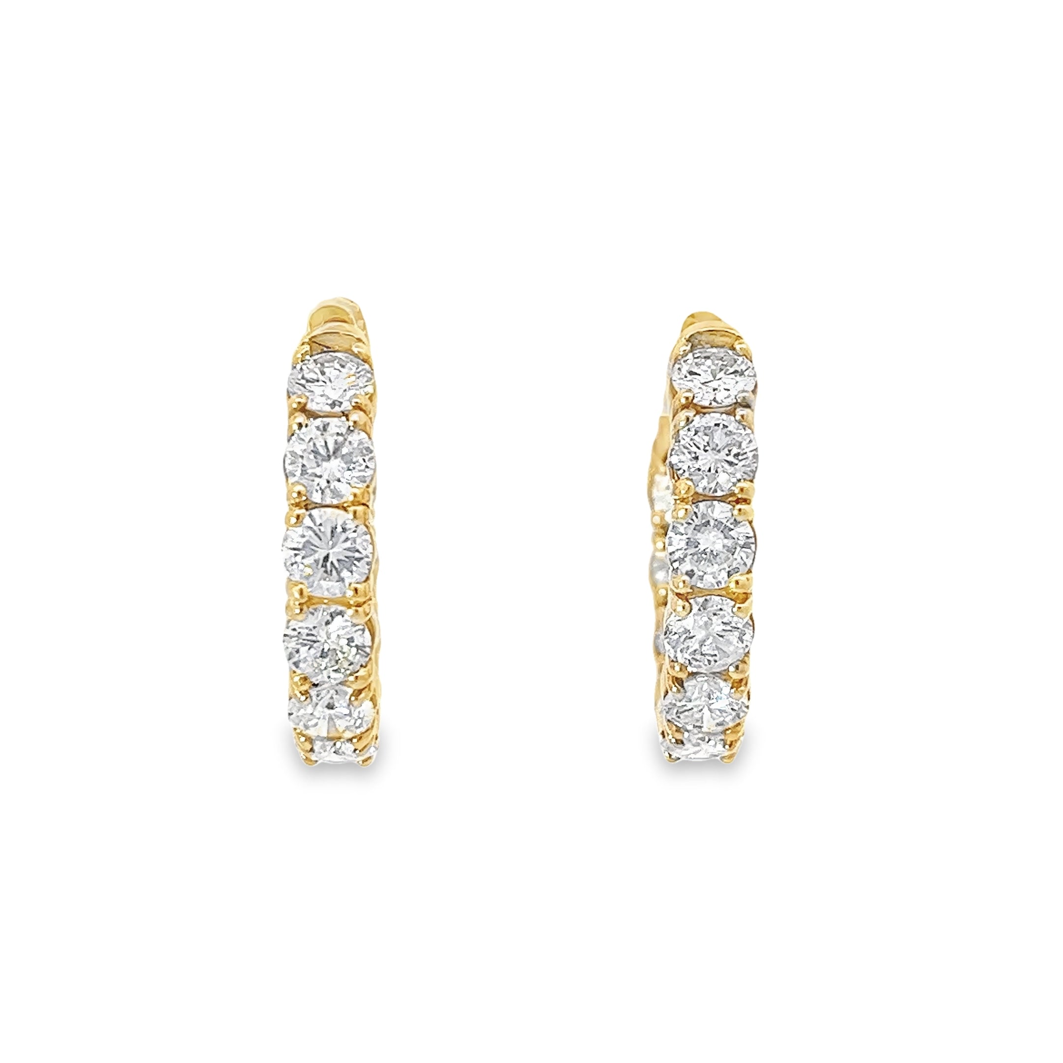 14k Yellow Gold 4.12ct G VS2 Round Diamond Hoop Earrings