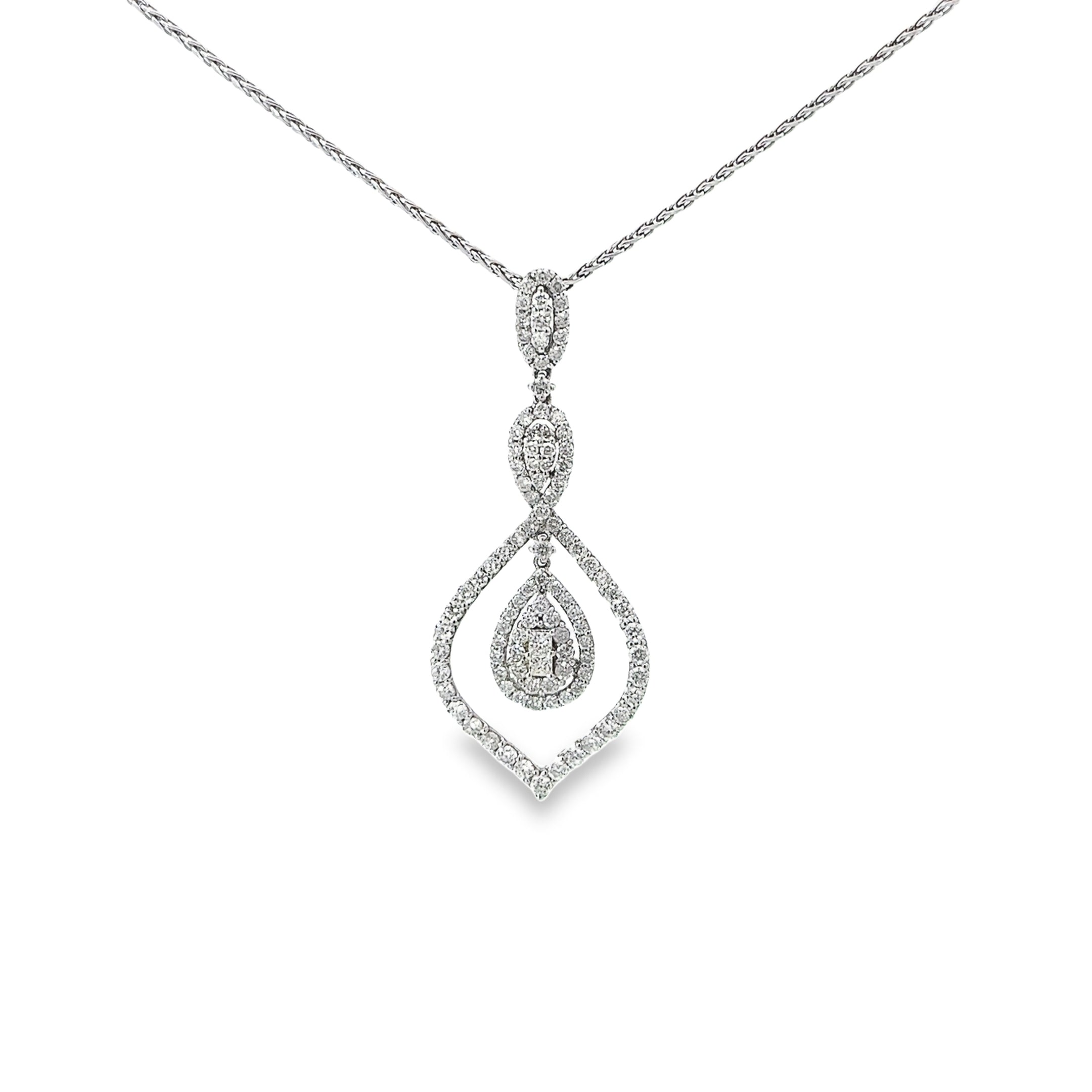 18k White Gold 3.36ct G Si1 Round Diamond Drop Necklace
