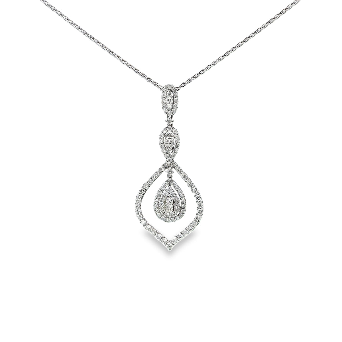 18k White Gold 3.36ct G Si1 Round Diamond Drop Necklace